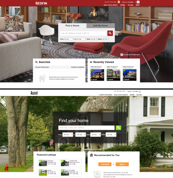 Redfin vs. Asset Realty Home Pages