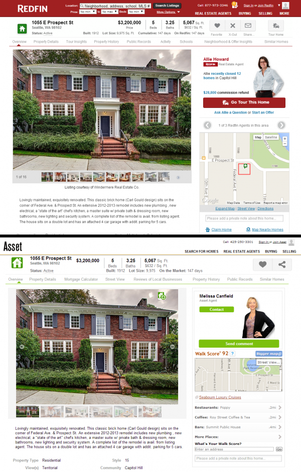 Redfin vs. Asset Realty Listing Pages